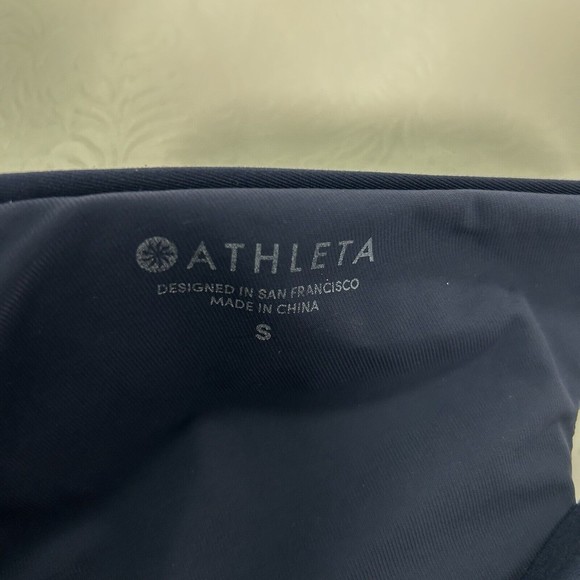 Athleta Adriata Womens Sz S One Piece Swimsuit Navy Blue Woven Panel Round Neck - Picture 6 of 15